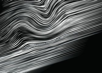 Black and white twisted and straight thin lines. Modern vector monochrome background.