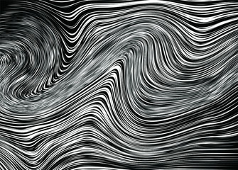 Black and white abstract waves of thin swirling lines. Modern vector monochrome background