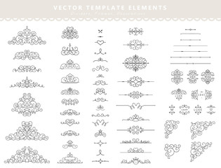 Set of decorative elements. Dividers, borders, ornaments and separators. Vector pattern templates.