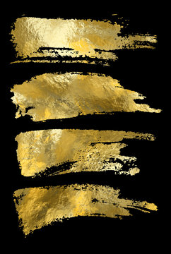 Vector Gold Paint Smear Stroke Stain Set.