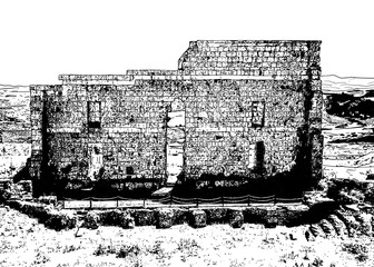 Sketch of the Roman theater of Acinipo, Ronda, Malaga