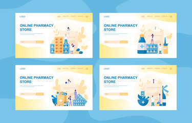 Fototapeta na wymiar Online pharmacy web banner set. Medicine pill for disease treatment