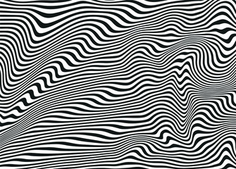 Black and white waves of thin curved lines. For covers, business cards, banners, engravings on clothing, wall decorations, posters, canvases, sites. Modern Vector Illustration