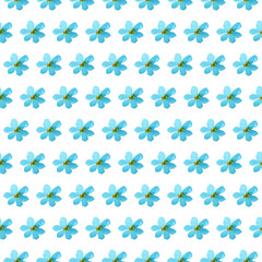 Watercolor blue flowers forget-me-nots Seamless pattern isolated on white background. simple ornament, fashion print and trend of the season. Can be used for Gift wrap, fabrics, wallpapers