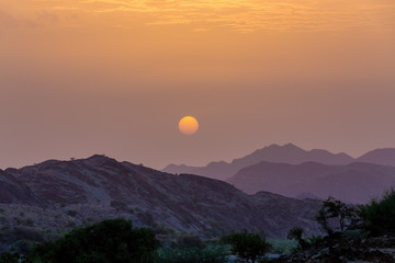 Fototapeta premium orange sunrise landscape near danakil depression in Afar region. Simien Mountains National Park In Northern Ethiopia