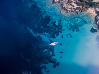 Scenic Sardinia island landscape. Italy sea �??�??coast with azure clear water. Nature background from above - aerial image