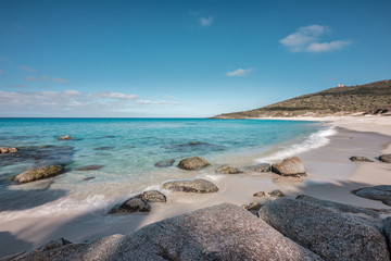 White sands of Bodri beach in Corsica