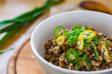 A bowl of Buckwheat pilaff