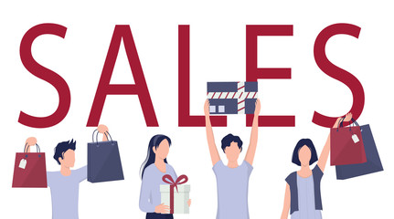 Sale concept. Happy buyer with shopping bag. Special offer