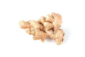 Fragrant ginger root on a white background. Hot seasoning.