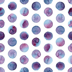 Vector blue and pink watercolor circles seamless pattern