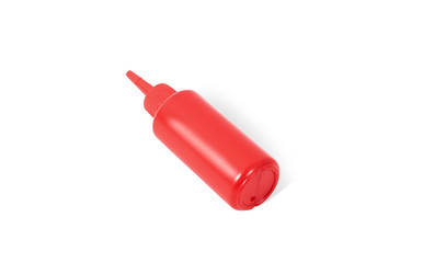 Blank red squeeze sauce bottle mock up lying, isolated