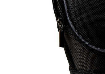 black camera bag on a white background