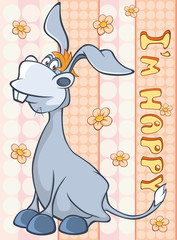 Happy Birthday Card Cute Cartoon Character Burro . Vector Greeting Card. Happy Moment. Congratulation