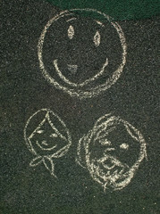 faces drawn in chalk on a Playground, Moscow