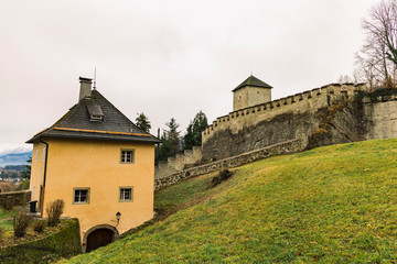 Fototapeta premium country side moody outdoor environment chapel and castle medieval architecture stone building landmark site