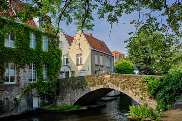 Fototapeta premium Brugge canal and old houses. Bruges, Belgium