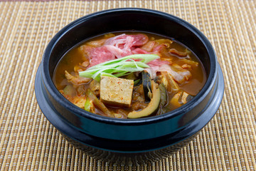 Soybean Paste Stew with Beef Brisket which is called Cadobagi Doenjan Jjigae in Korean