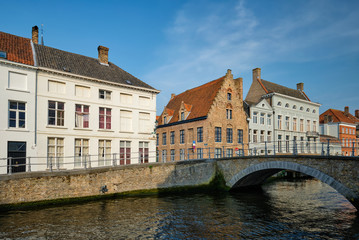 Brugge canal and old houses. Bruges, Belgium