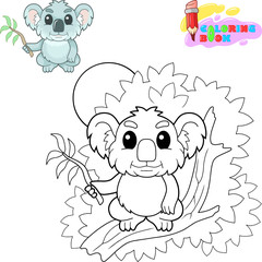 cartoon cute little koala sitting on a branch, funny illustration