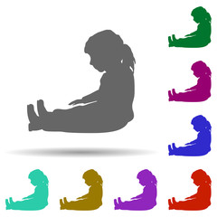 Girl sitting silhouette multi color style icon. Simple glyph, flat vector of children icons for ui and ux, website or mobile application