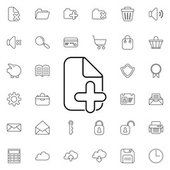 Add document icon. Universal set of web for website design and development, app development