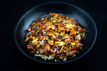 Jajangmyeon, noodle dish topped with black sauce