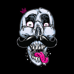 Funny Character Cartoon Skull Mustache Line Graphic Illustration Vector Art T-shirt Design