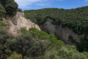 Pegasus bay coast New Zealand Cathedral rock. Cliffs. Erosion