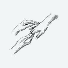 Hand-drawn sketch of spa hands massage on white background. Hands being massaged by masseuse.