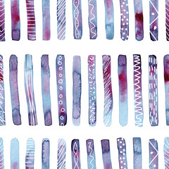 Watercolor pink and blue doodle stripes seamless pattern background