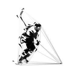 Ice hockey player shooting puck, isolated low polygonal vector illustration, abstract geometric drawing