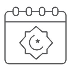 Ramadan calendar thin line icon, ramadan and islam, muslim day sign, vector graphics, a linear pattern on a white background, eps 10.