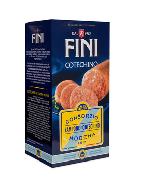 Italy, 13 february 2020: famous pack of cotechino FINI, italian brand
