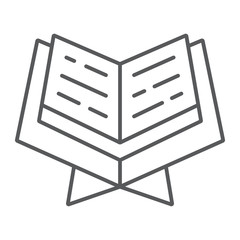Open koran book thin line icon, ramadan and religion, open quran book sign, vector graphics, a linear pattern on a white background, eps 10.