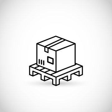 Delivery, package box on a pallet vector thin line style icon