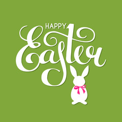 Happy Easter lettering with bunny and bow.