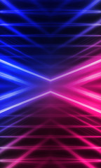 Obraz premium Background of empty stage show. Neon blue and purple light and laser show. Laser futuristic shapes on a dark background. Abstract dark background with neon glow