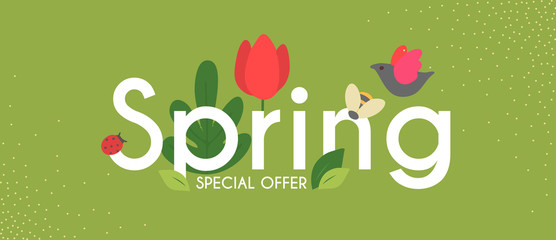 Spring is comming. Seasob label with hand drawn cute flowers. © feaspb