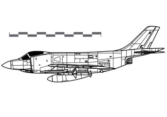 McDonnell F3H Demon. Vector drawing of modern combat aircraft. Side view. Image for illustration.