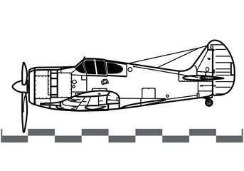 CAC CA-12 Boomerang. World War 2 combat aircraft. Side view. Image for illustration.