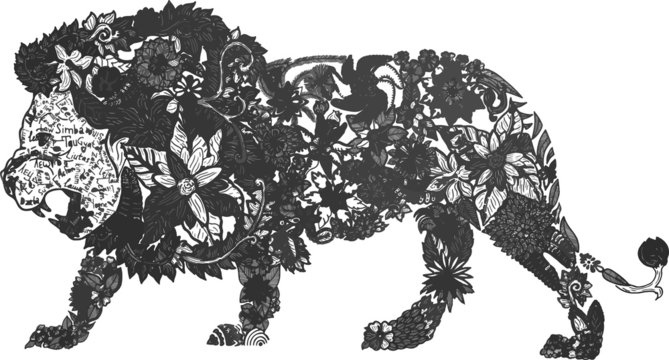 abstract animak with flowers. Lion
