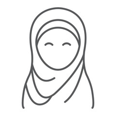 Hijab thin line icon, ramadan and islam, muslim woman sign, vector graphics, a linear pattern on a white background, eps 10.