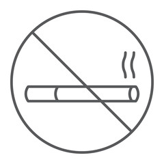 No smoking thin line icon, forbidden and prohibited, no cigarette sign, vector graphics, a linear pattern on a white background, eps 10.