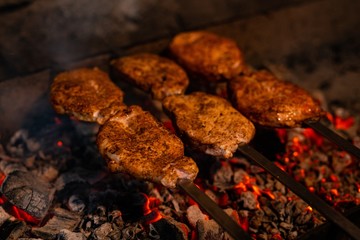 Shashlik being prepaired open air view