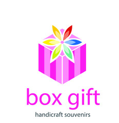 Vector line style logo gift box with a bow. Cute illustration of gift box present, greeting, surprise. Greeting box or wrap gift box.