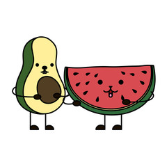 avocado with watermelon kawaii characters