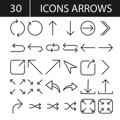 Arrow vector icon set in thin line