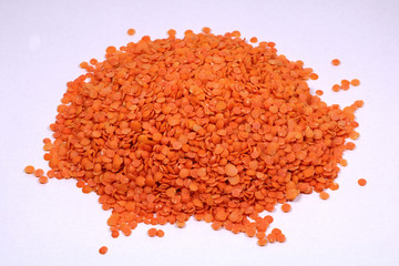 Red Lentils on White Background