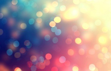 Festive background bokeh retro colors. Blur texture red yellow blue glitter. Abstract shimmer template. Defocus sparkles pattern.